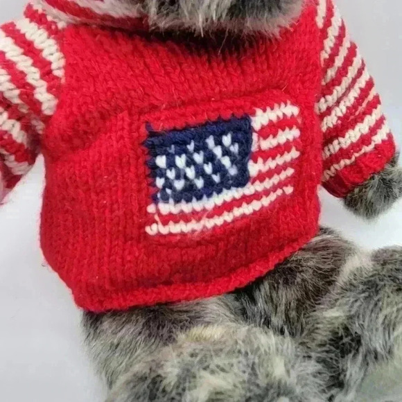 Dillars Grey Teddy Bear Patriotic USA Knitted Sweater Hoodie Soft Faux Fur - Picture 8 of 10